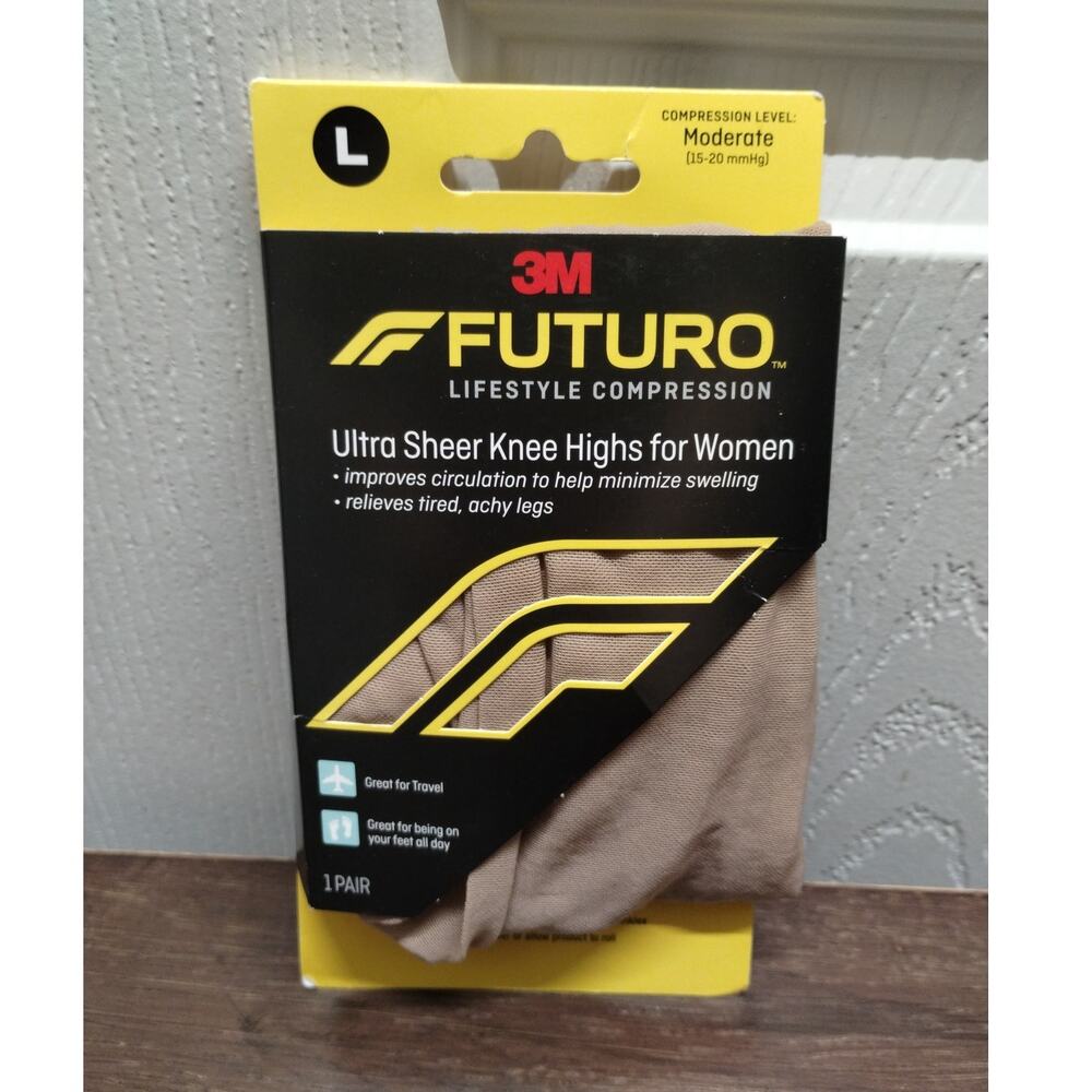 NEW Futuro Women's Size Large Ultra Sheer Beige Moderate Compression Knee Highs